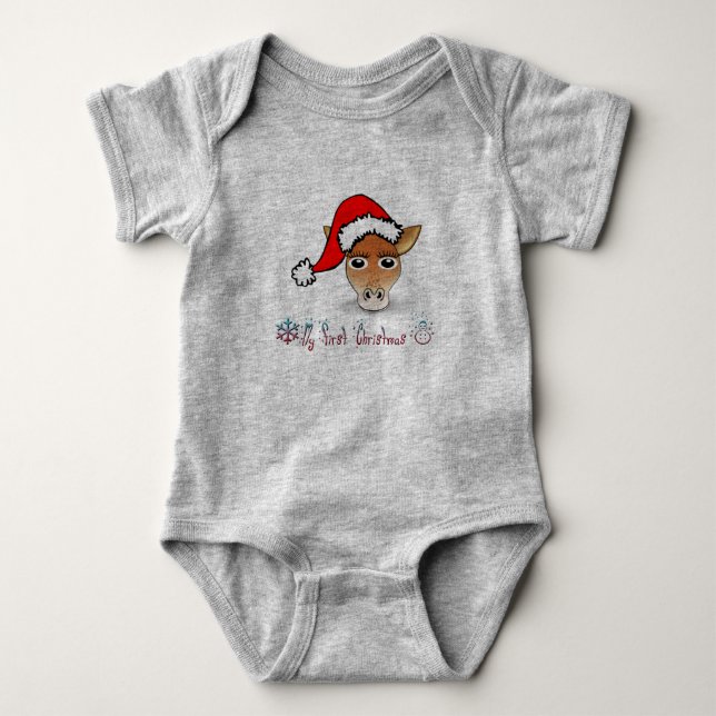 My First Christmas Baby Giraffe Baby Bodysuit (Front)