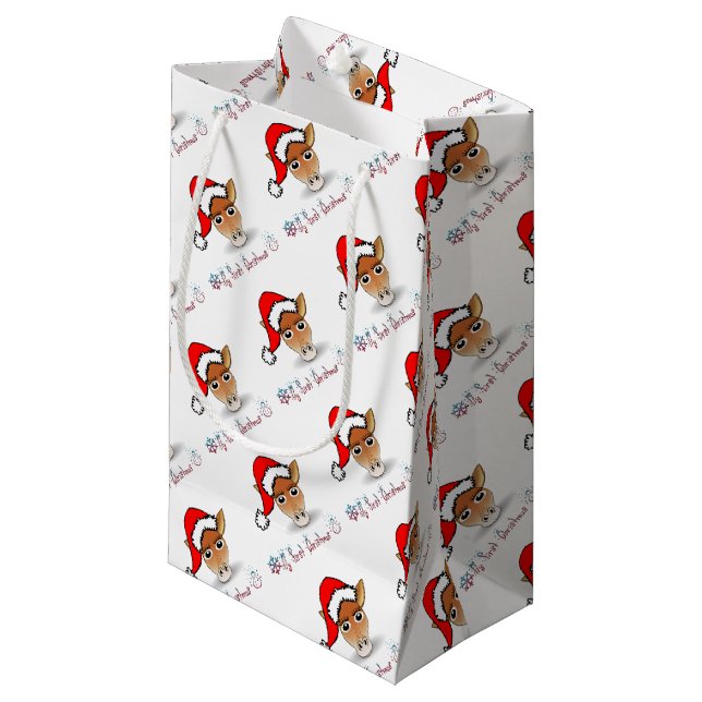 My First Christmas Baby Giraffe Small Gift Bag (Front Angled)
