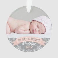 My First Christmas | Baby Girl Blush Pink Photo Ornament