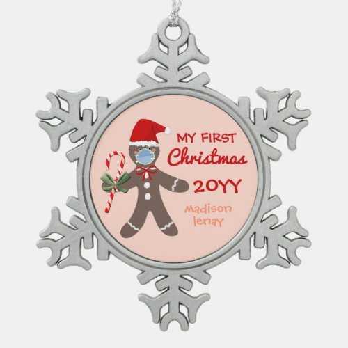 My First Christmas Baby Girl  Personalized Snowflake Pewter Christmas Ornament