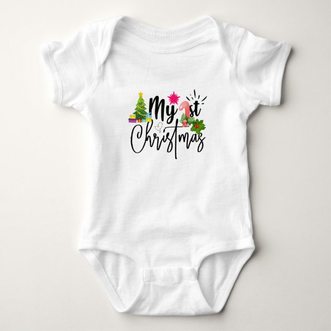 my first christmas baby outfit baby bodysuit (Front)