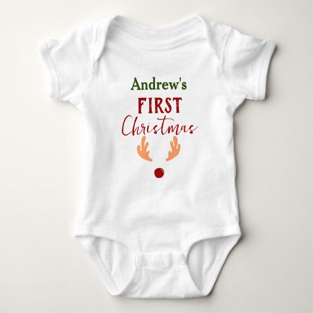My First Christmas Baby Personalize Name  Baby Bodysuit (Front)