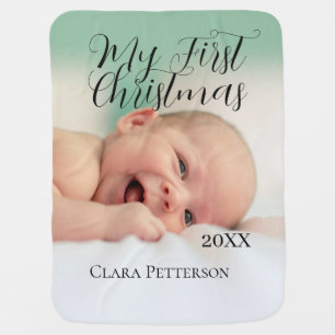 My first Christmas baby photo add name year modern Blanket