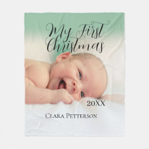 My first Christmas baby photo add name year modern Fleece Blanket