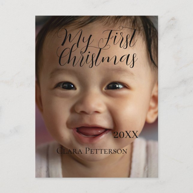 My first Christmas baby photo add name year modern Postcard (Front)