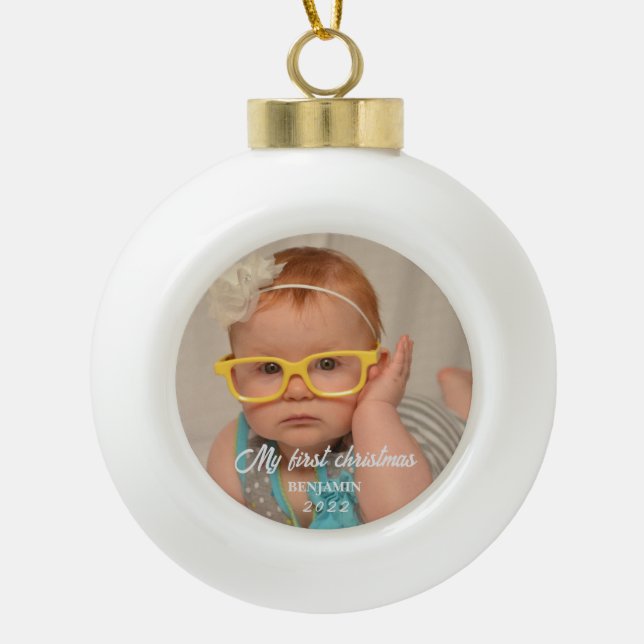 My first christmas baby photo  ceramic ball christmas ornament (Front)