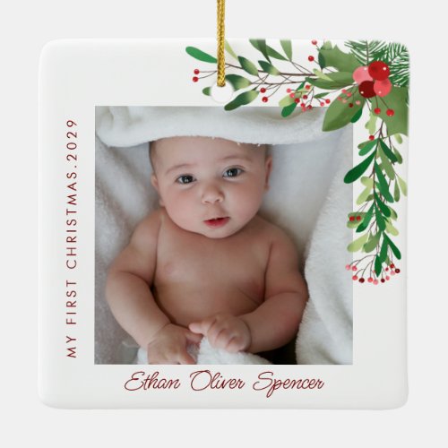 My First Christmas Baby Photo Ceramic Ornament