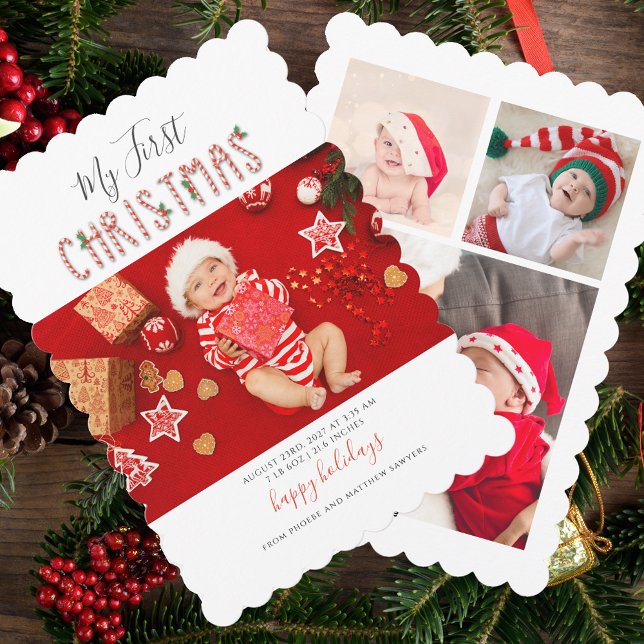 My First Christmas Baby Photo Collage Holiday Card (First Christmas Baby Photo Collage Holiday Greetings Scallop Card)