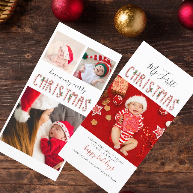 My First Christmas Baby Photo Collage Holiday Card (My First Christmas Baby Photo Collage 4x9 Greetings)