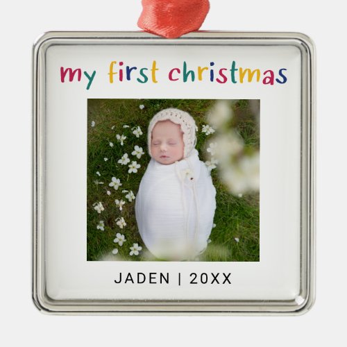 My First Christmas Baby Photo Colorful Cute Metal Ornament