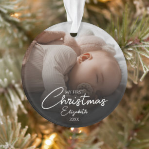 My First Christmas Baby Photo Elegant Script Ornament