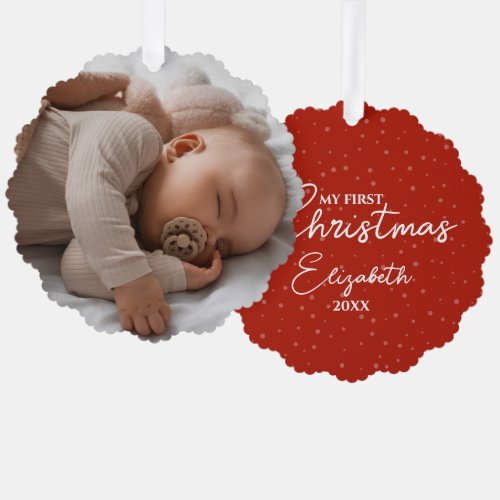 My First Christmas Baby Photo Elegant Script Ornament Card