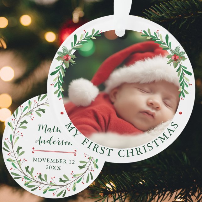 My First Christmas Baby Photo Floral Ornament (Creator Uploaded)