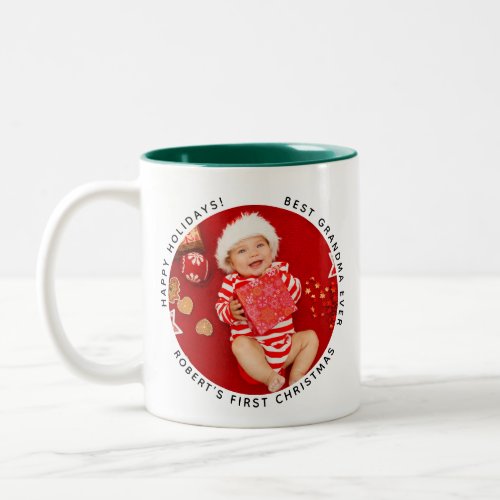 My First Christmas Baby Photo Grandma Holiday Two_Tone Coffee Mug