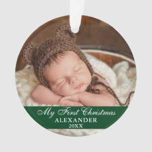 My First Christmas Baby Photo Green Ornament