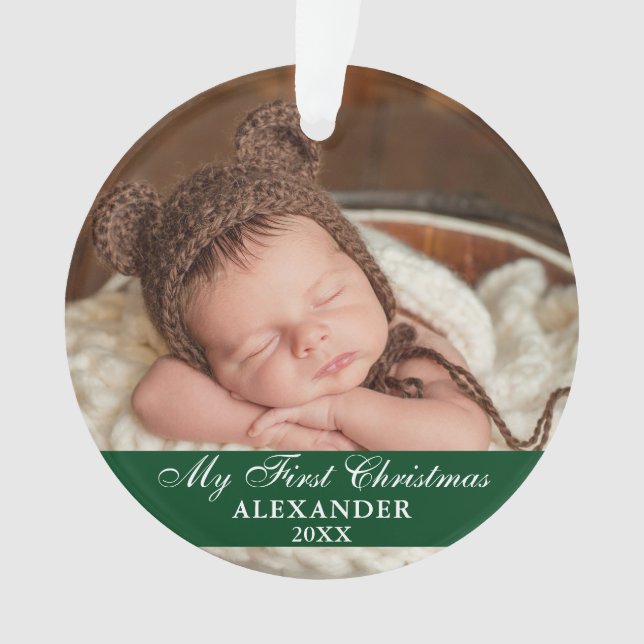 My First Christmas Baby Photo Green Ornament (Front)