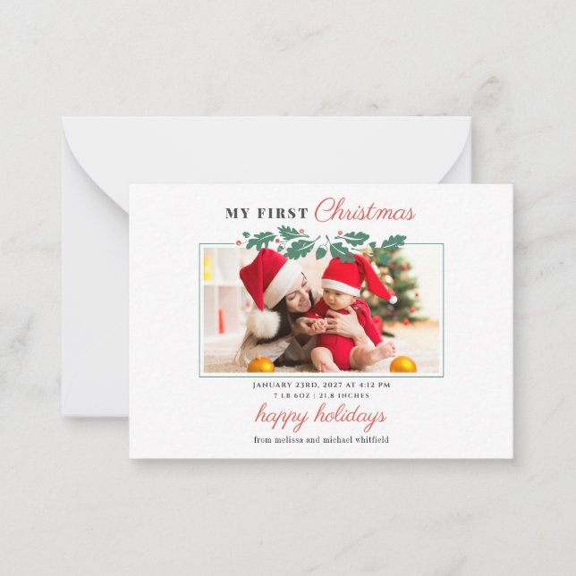 My First Christmas Baby Photo Holiday Note Card (Front)