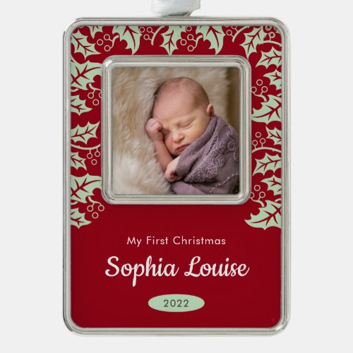 My First Christmas Baby Photo Holly Christmas Ornament