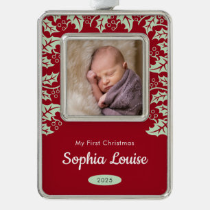 My First Christmas Baby Photo Holly Ornament