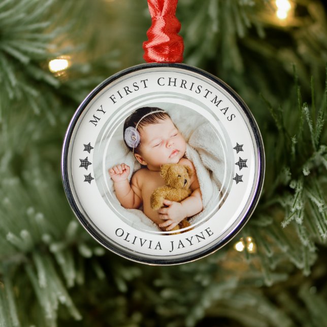 My First Christmas Baby Photo Keepsake Metal Ornament (Tree)