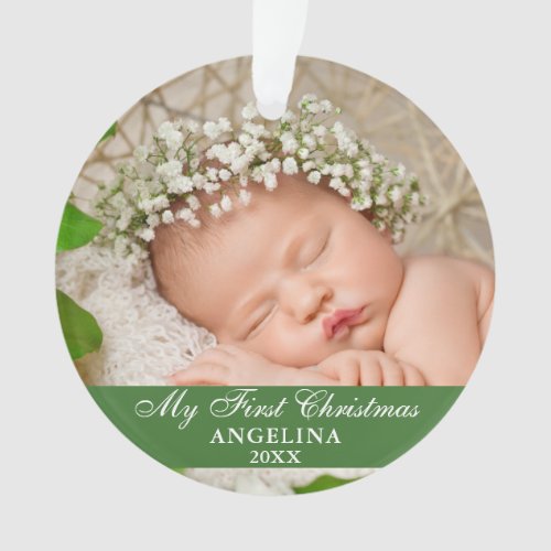 My First Christmas Baby Photo Light Green Ornament
