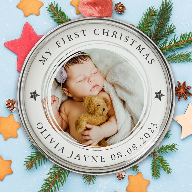 My First Christmas Baby Photo Metal Ornament (Creator Uploaded)