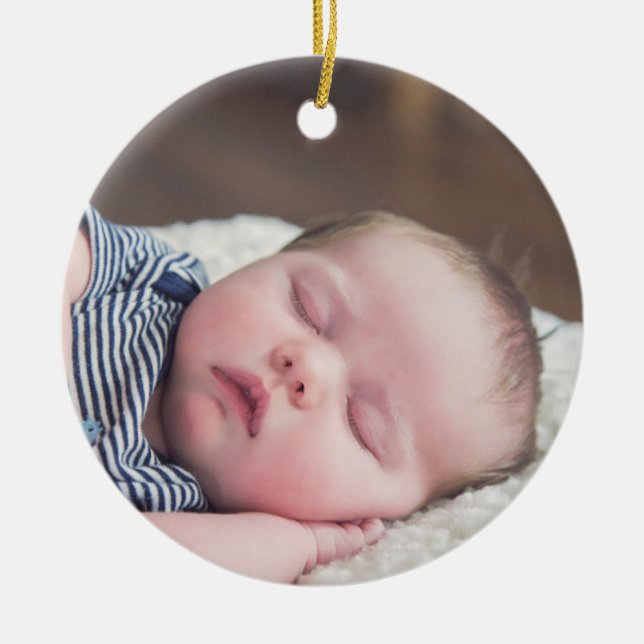 My First Christmas Baby Photo, Name and Year Ceramic Ornament (Front)
