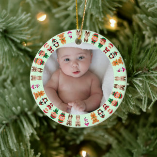 My First Christmas Baby Photo Name Metal Ornament