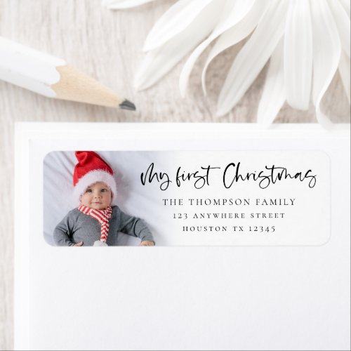 My First Christmas Baby Photo Name Return Address Label