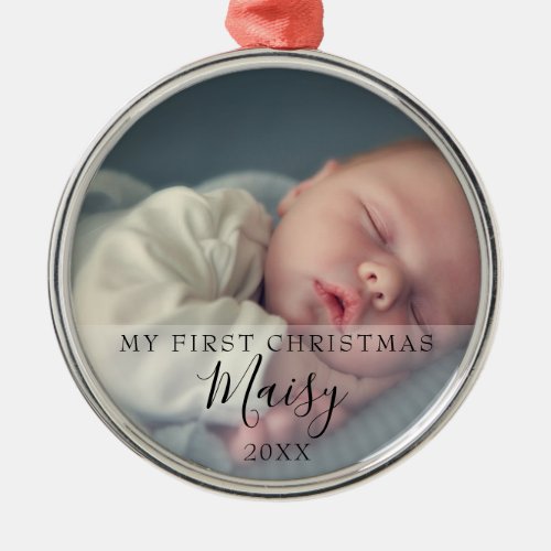 My First Christmas Baby Photo Personalized Metal Ornament