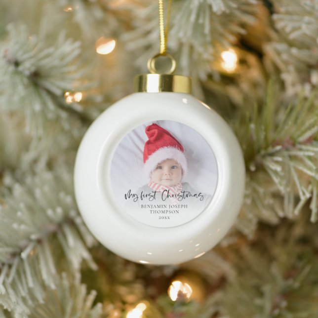 My First Christmas Baby Photo Script Ceramic Ball Christmas Ornament (Tree)