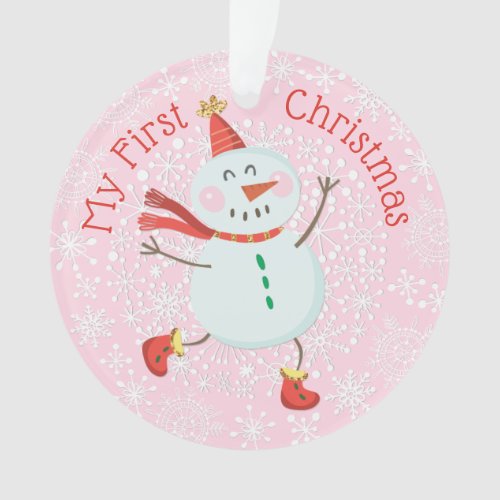 My First Christmas Baby Photo Snowman Snowflakes Ornament