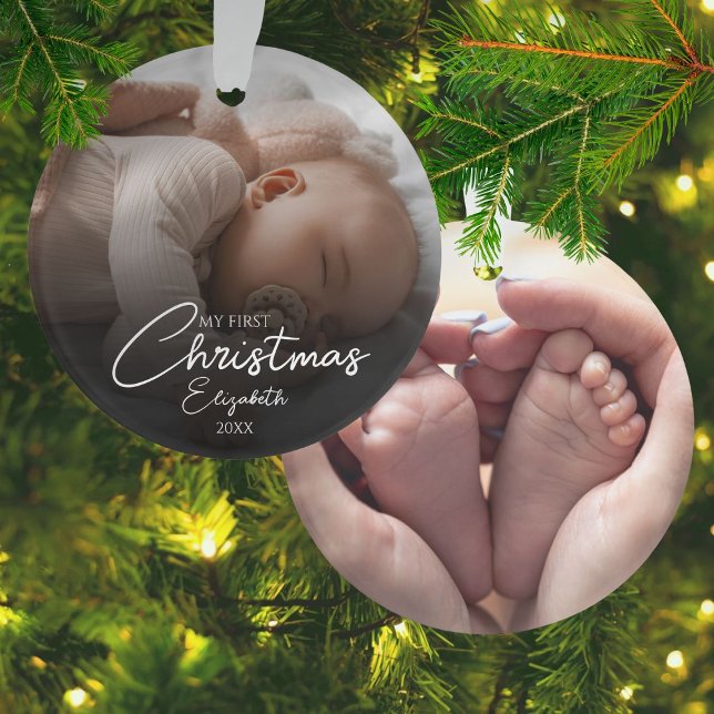 My First Christmas Baby Photos Elegant Script Ornament (My First Christmas Baby Photos Elegant Script Ornament)