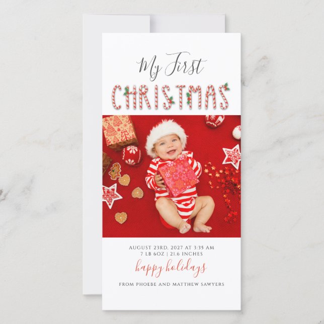 My First Christmas Baby Photos Modern Holiday Card (Front)