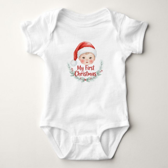 My First Christmas Baby Pine Holiday Baby Bodysuit (Front)