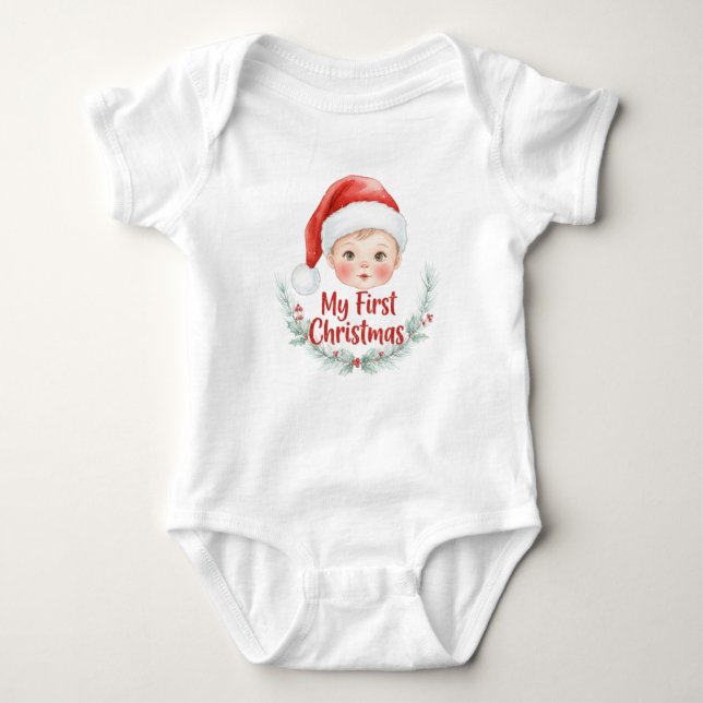 My First Christmas Baby Pine Holiday Bodysuit (Front)