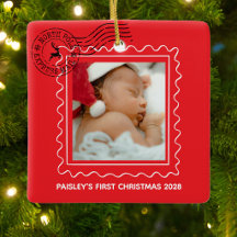 My First Christmas Baby Postal Stamp Photo