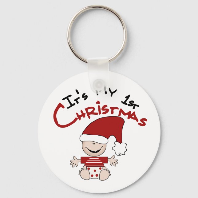 My First Christmas Baby Santa Tshirts and Gifts Keychain (Front)