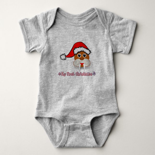 My First Christmas Baby Walrus Baby Bodysuit (Front)
