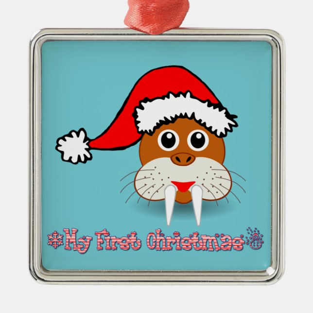 My First Christmas Baby Walrus Metal Ornament (Front)