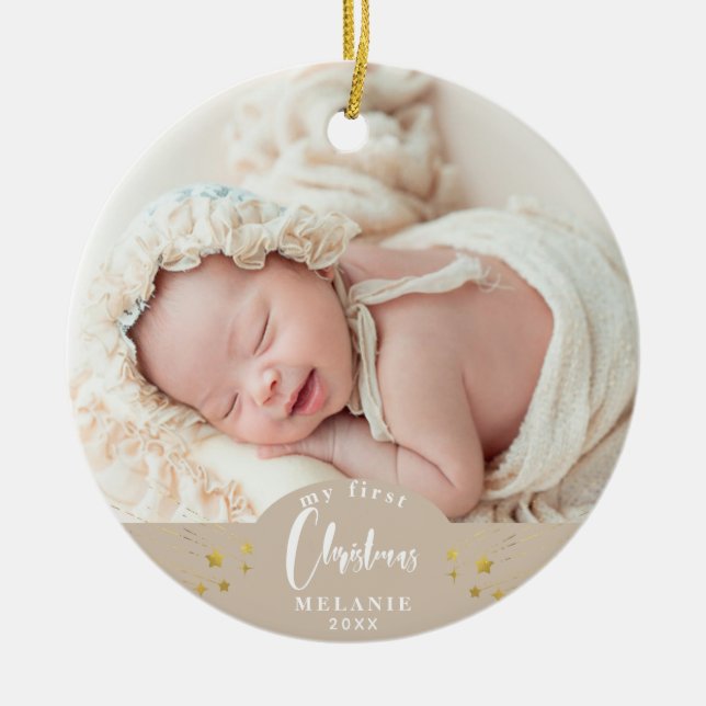 My First Christmas Baby's Keepsake Photo Ceramic Ornament (Front)