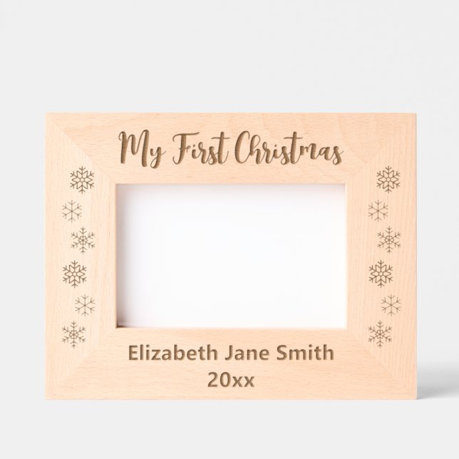 My First Christmas & Baby's Name Year Snowflakes Engraved Frames (Front)