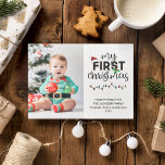 My first Christmas babys photo Holiday Card<br><div class="desc">Celebrate your baby's First Christmas with this adorable greeting card! Customize it with one precious picture of your newborn,  making this card a cherished keepsake. Share the joy of this special milestone with friends and family,  and make this holiday season unforgettable with a personalized touch.</div>