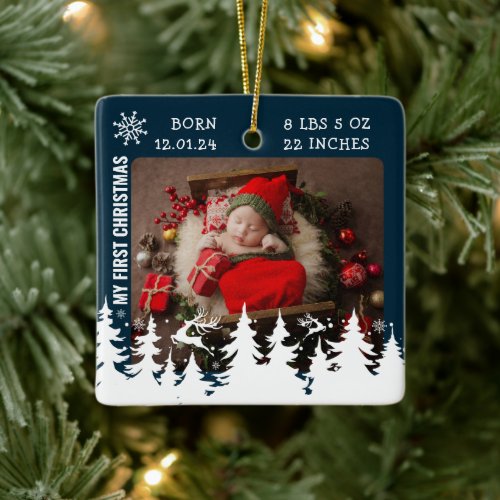 My First Christmas Birth Stats Photo Ceramic Ornam Ceramic Ornament