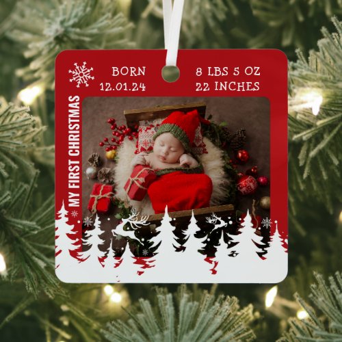 My First Christmas Birth Stats Photo Ceramic Ornam Metal Ornament