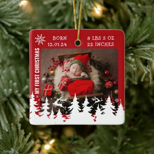 My First Christmas Birth Stats Photo Ceramic Ornament