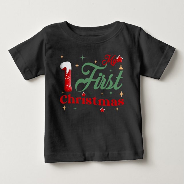 My First Christmas Black Baby Fine Jersey T-Shirt (Front)