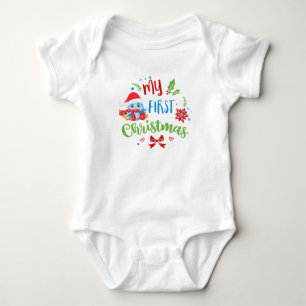 My First Christmas Blue Bird in Santa Hat Baby Bodysuit