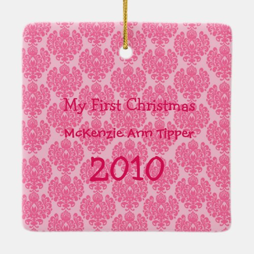 My First Christmas Bright Pink Dots Photo Ornament
