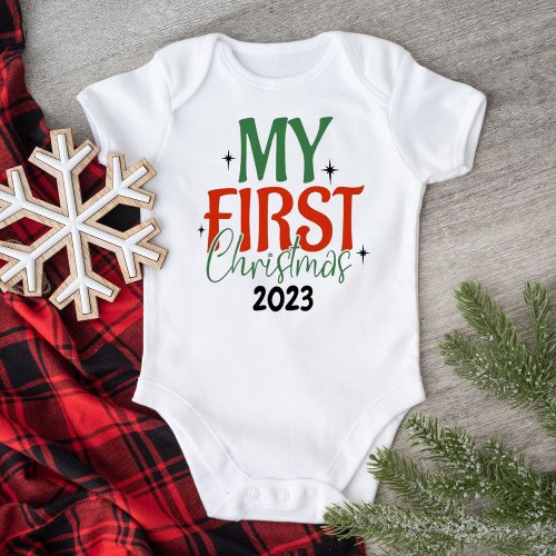 My First Christmas Bright Star Personalized Year Baby Bodysuit